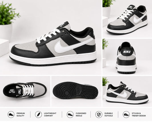 Men’s Trendy Casual Sneakers – Black Grey Low Top Shoes