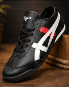 Tiger Stripe Casual Sneakers for Men – Black/White/Red