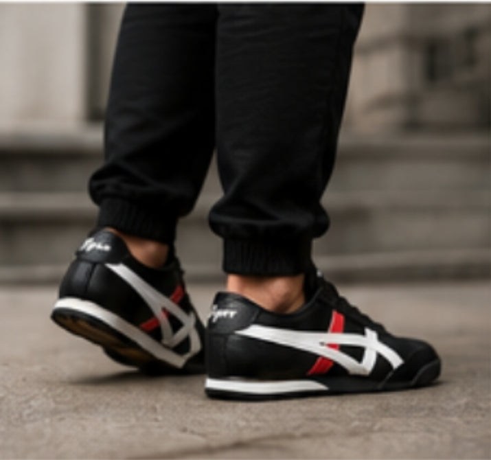 Tiger Stripe Casual Sneakers for Men – Black/White/Red