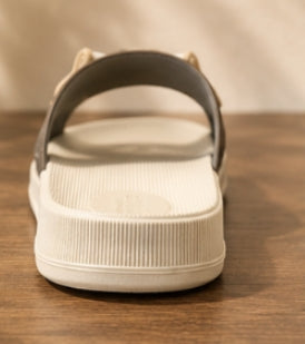 Women’s Soft Comfort Stylish Sliders – Beige & Brown Bow Design