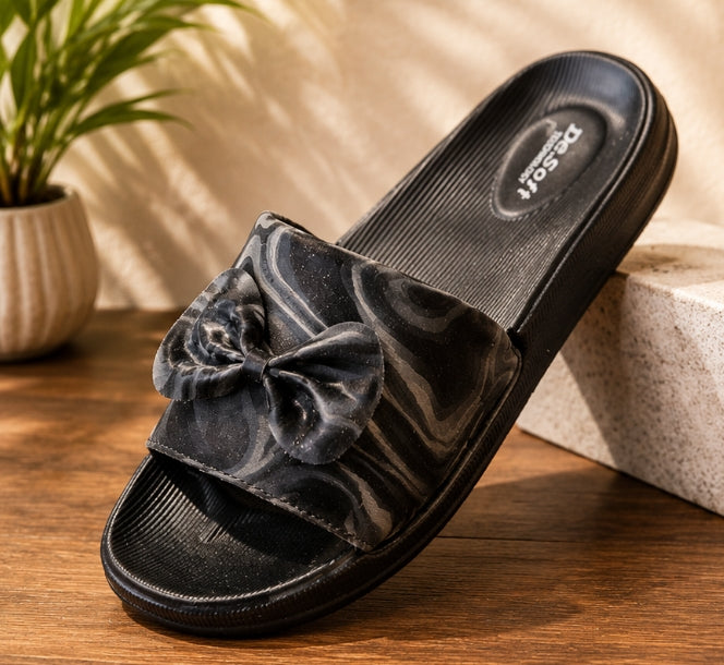 Women’s Black Bow Casual Sliders
